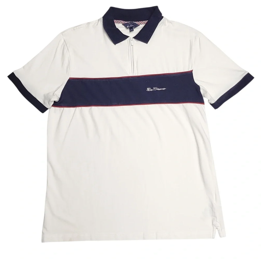 Ben Sherman Men's Short Sleeve Color-block White Polo Shirt , M